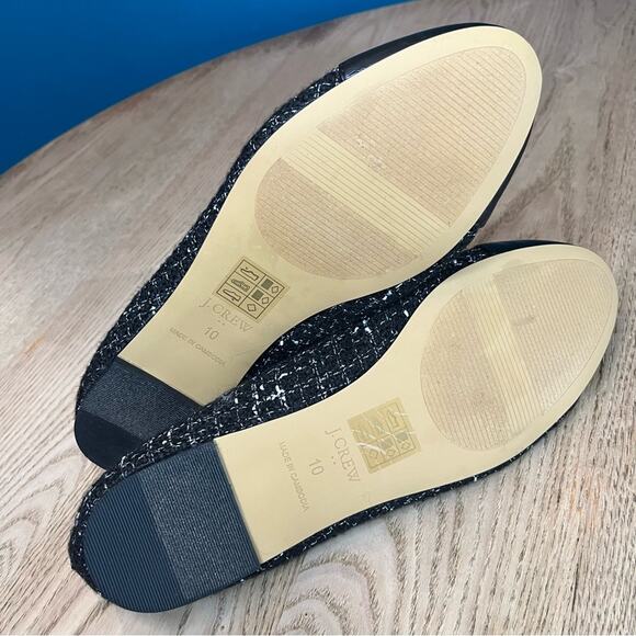 NWT J. Crew Black Cap Toe Tweed Flats Women’s Size 10 Classic Round Toe Slip On - Picture 7 of 8